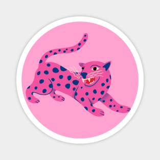 Cute pink cheetah cat illustration Magnet